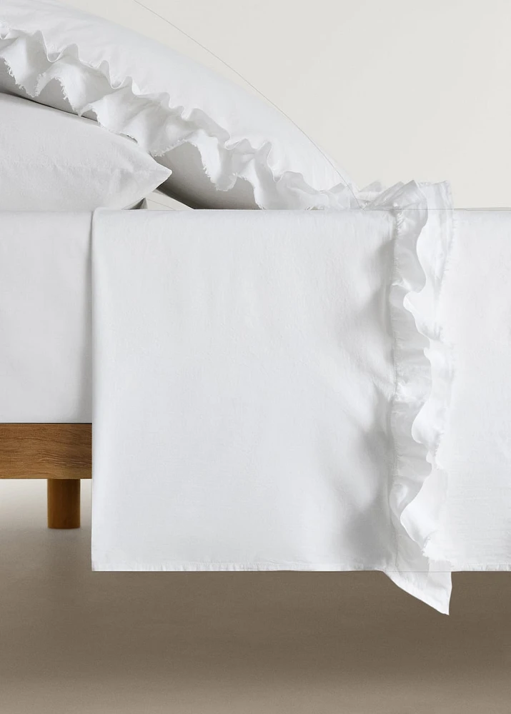 Ruffled washed cotton linen top sheet for cm bed