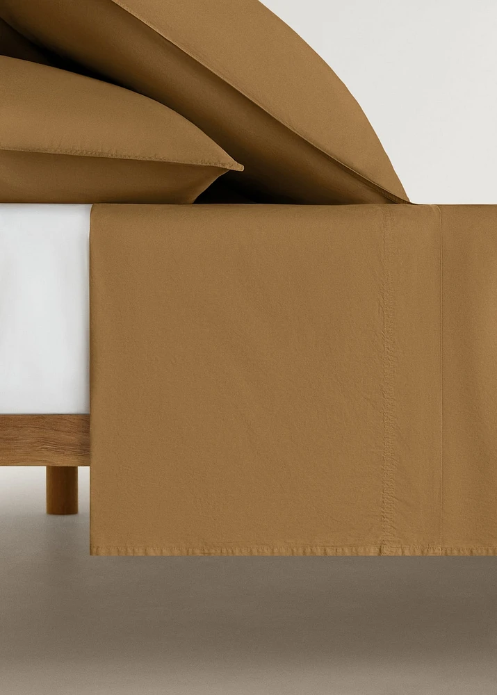 Cotton poplin double-stitched top sheet for 150/160 cm bed