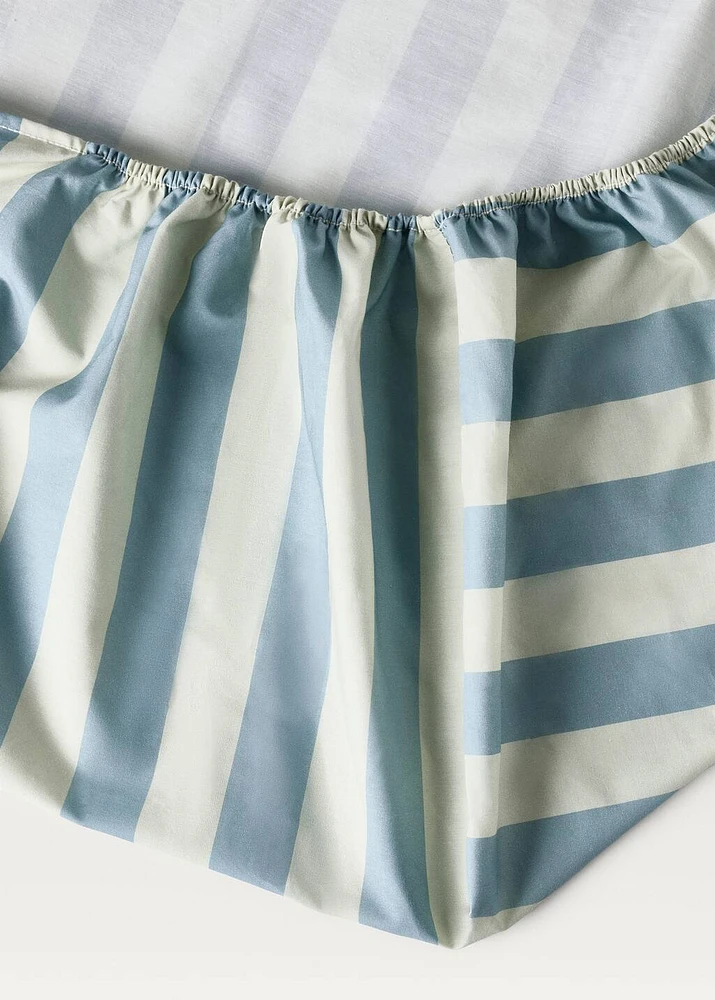 Cotton percale thick-striped children's fitted sheet for 90cm bed