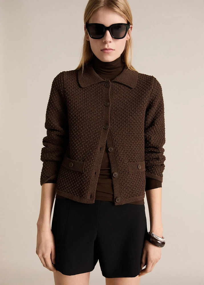 Polo-neck knitted jacket