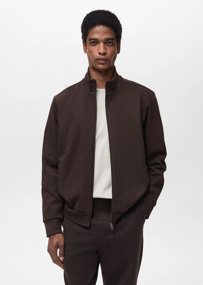 Cotton perkins-neck sweatshirt with zipper