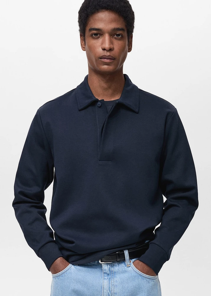 Regular-fit cotton polo sweatshirt