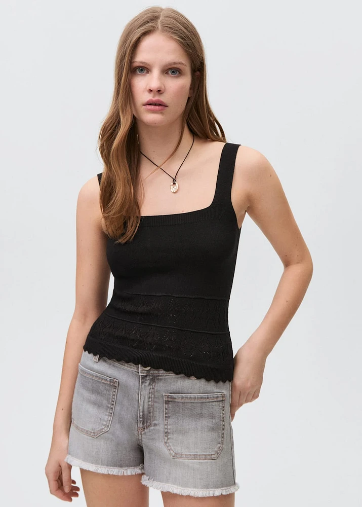 Openwork details knit top
