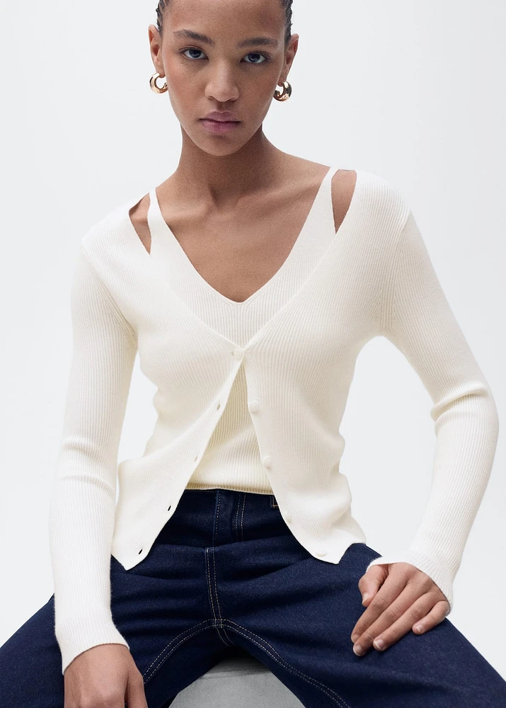 Combined V-neck knitted cardigan