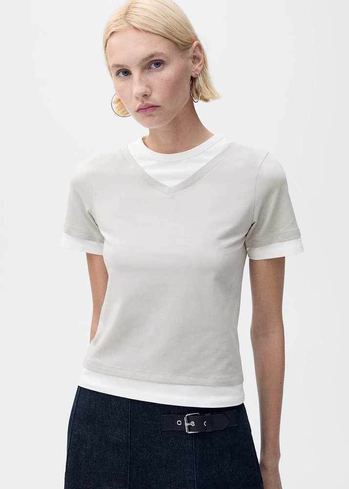 Contrasting cotton-blend T-shirt