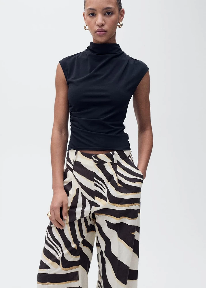 Linen wide leg zebra-print pants