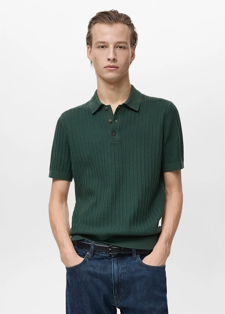 Fine-knit herringbone polo shirt