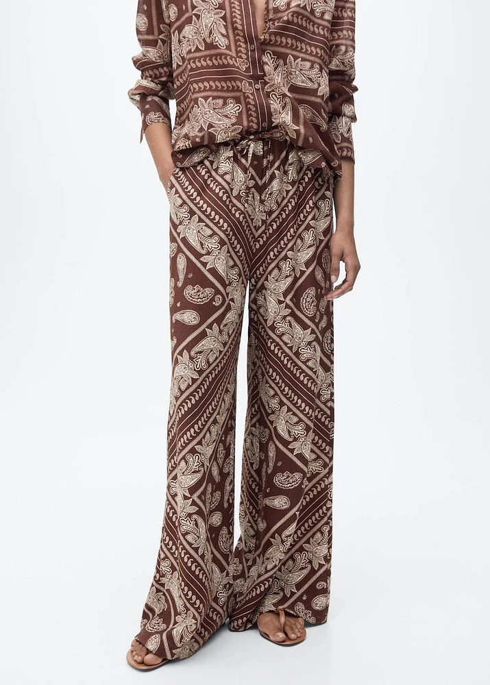 Paisley-print wide leg pants