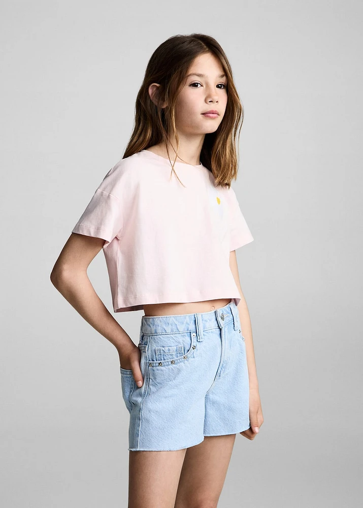 Floral-embroidered t-shirt