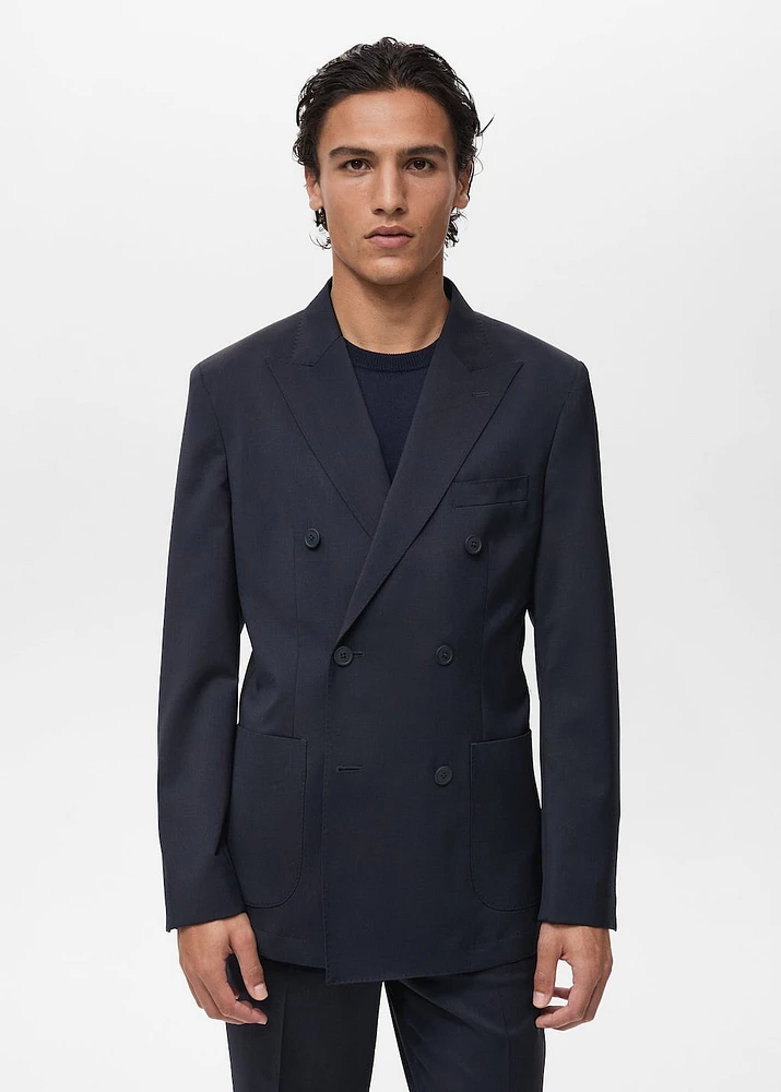 100% cold wool double-breasted suit blazer