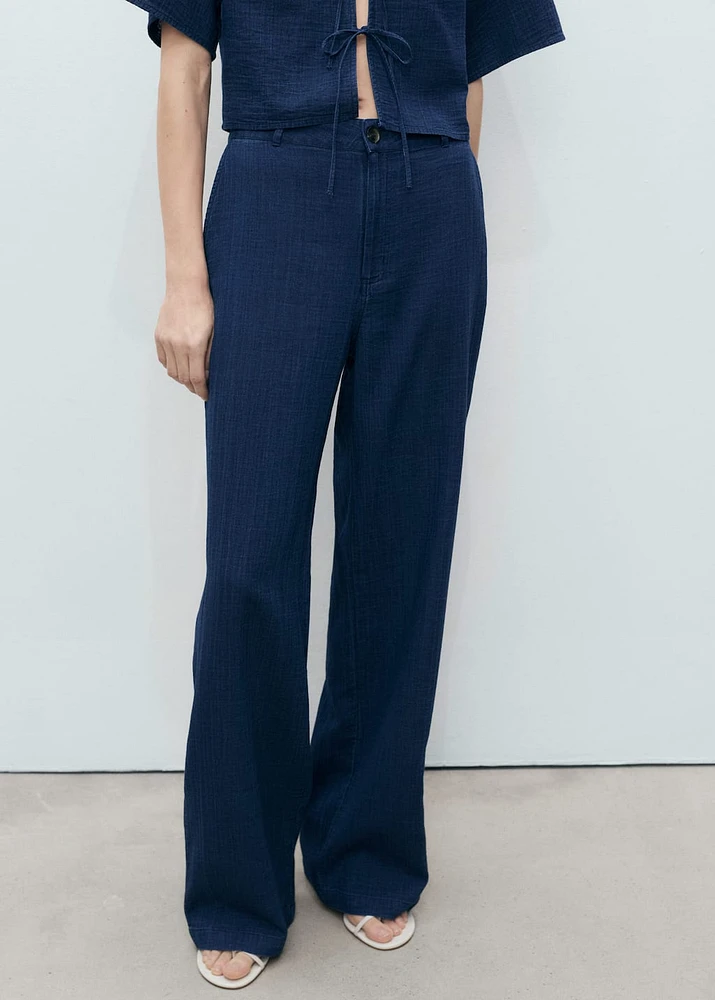 High-waisted denim flowy pants