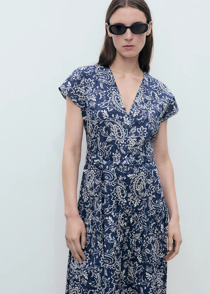 Paisley flared dress with belt