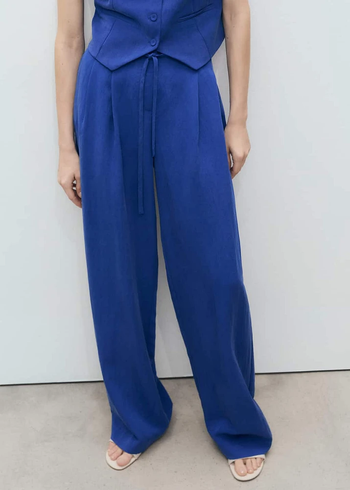 Lyocell suit pants with bow belt