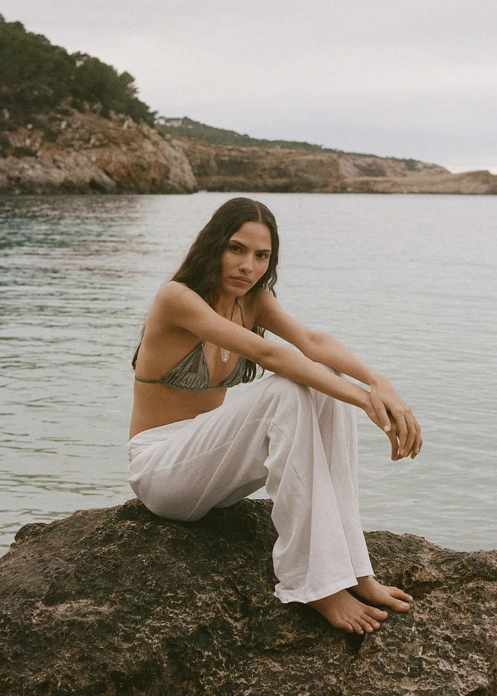 Linen pants with draped waist