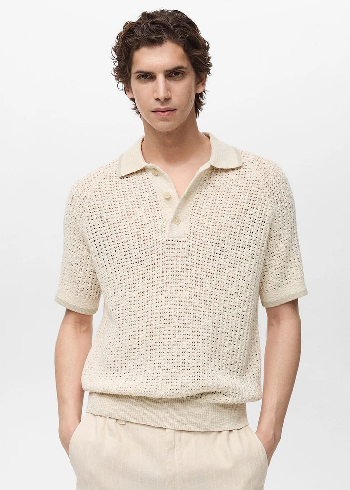 Openwork knitted cotton polo shirt
