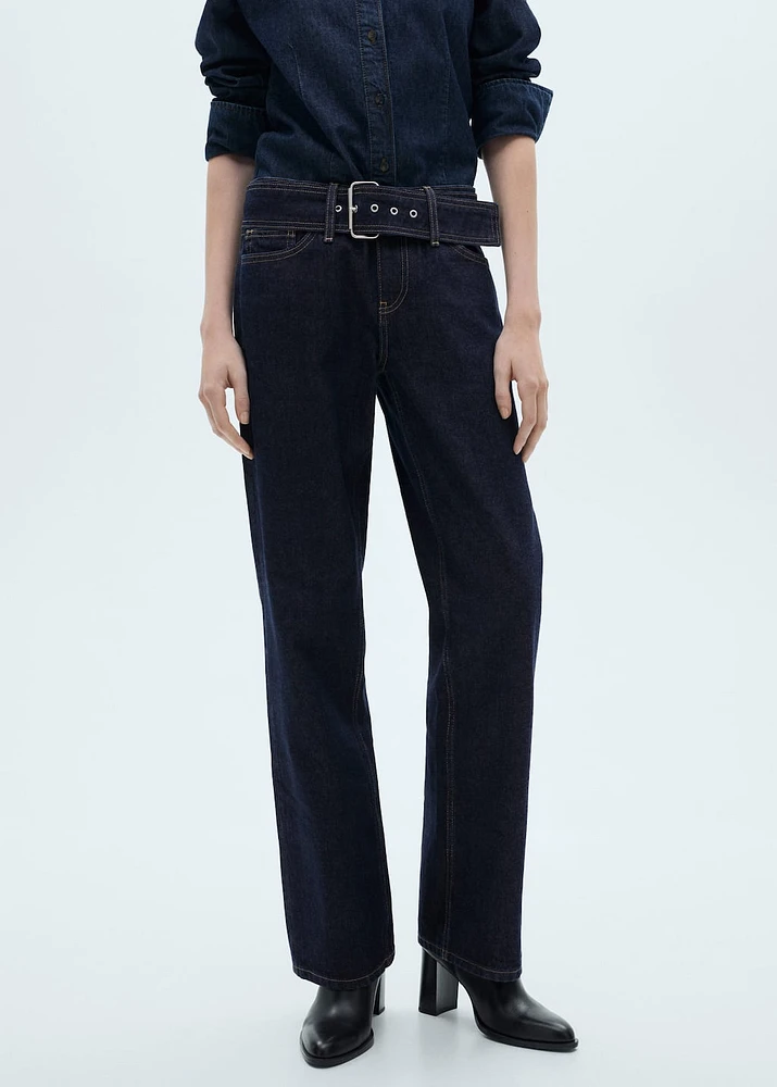Low-rise straight jeans with belt