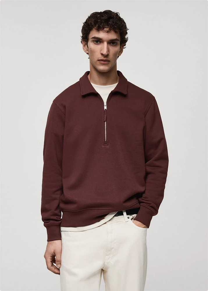 Regular-fit cotton polo sweatshirt