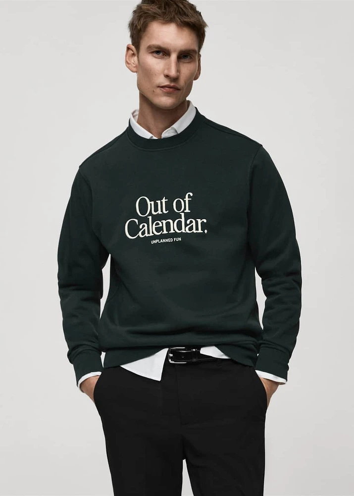Cotton sweatshirt with embroidered message