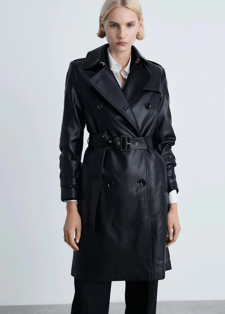 Leather-effect trench coat