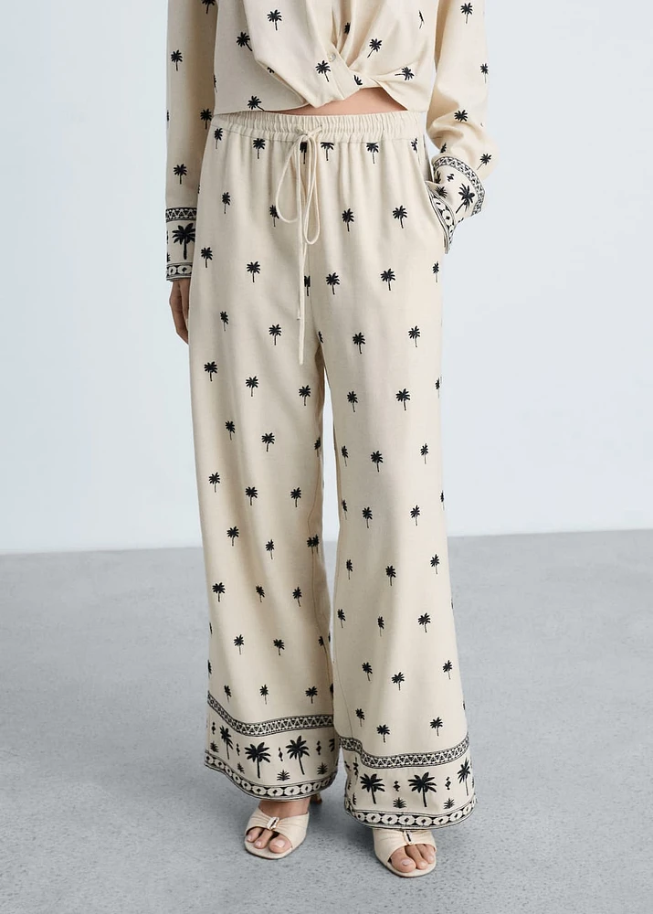 Embroidered straight-fit pants
