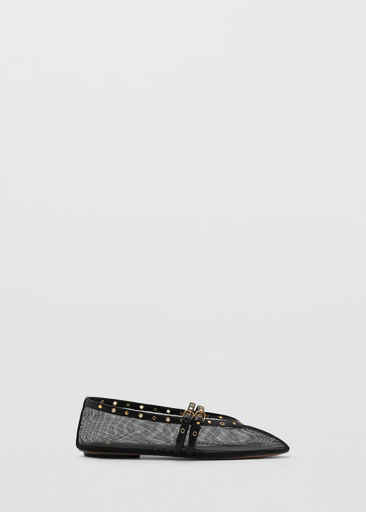 Mesh ballet flats with die-cut details