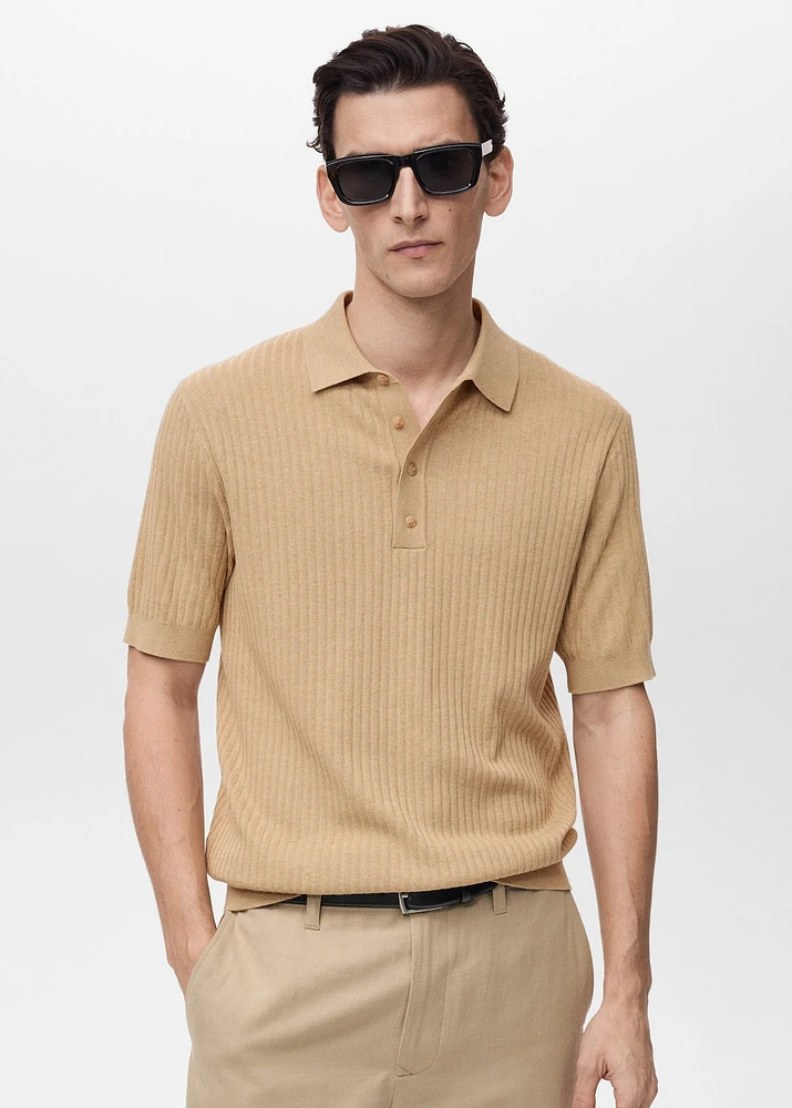 Rib-knit cotton-blend polo shirt