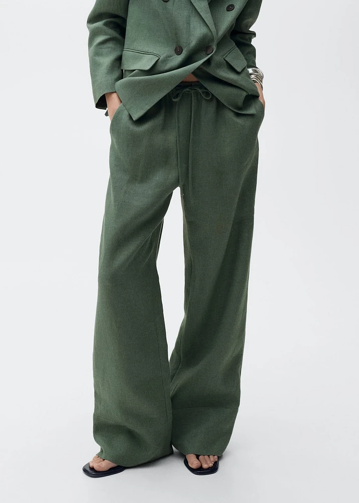Straight linen-blend pants