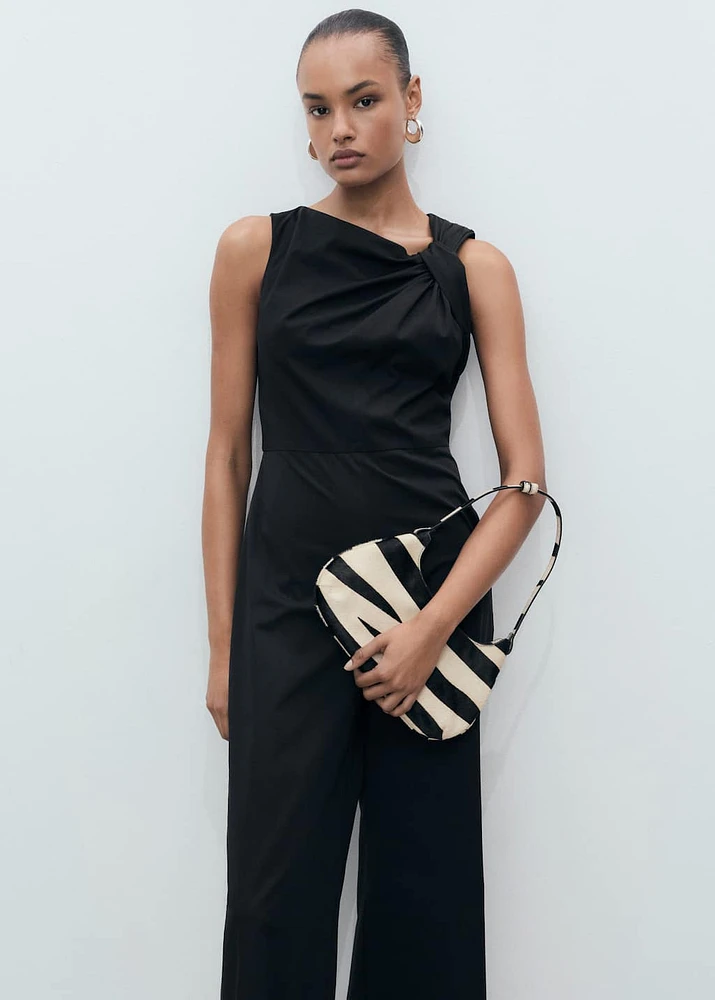 Long culotte jumpsuit with draped neck