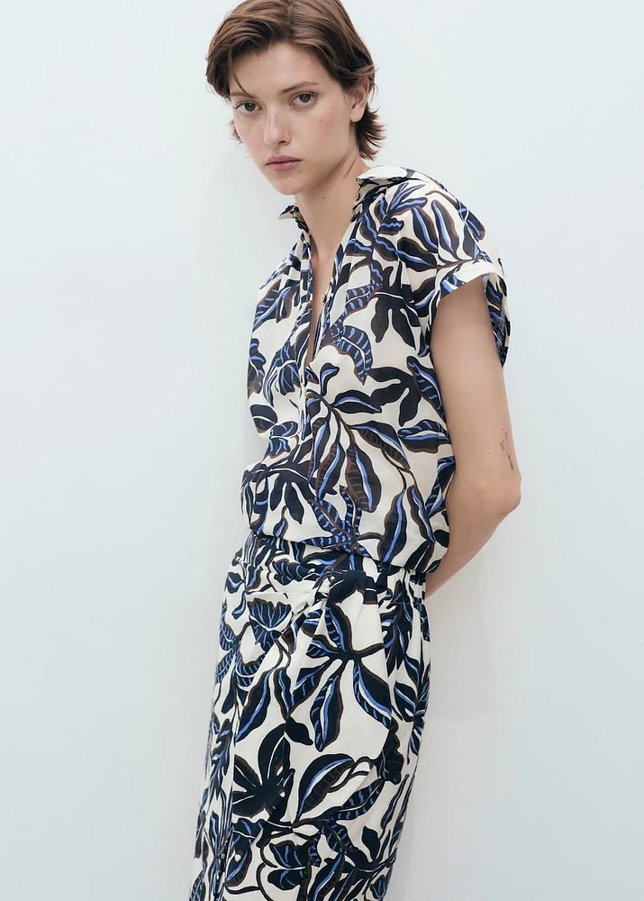 Printed cotton shirt with short sleeves