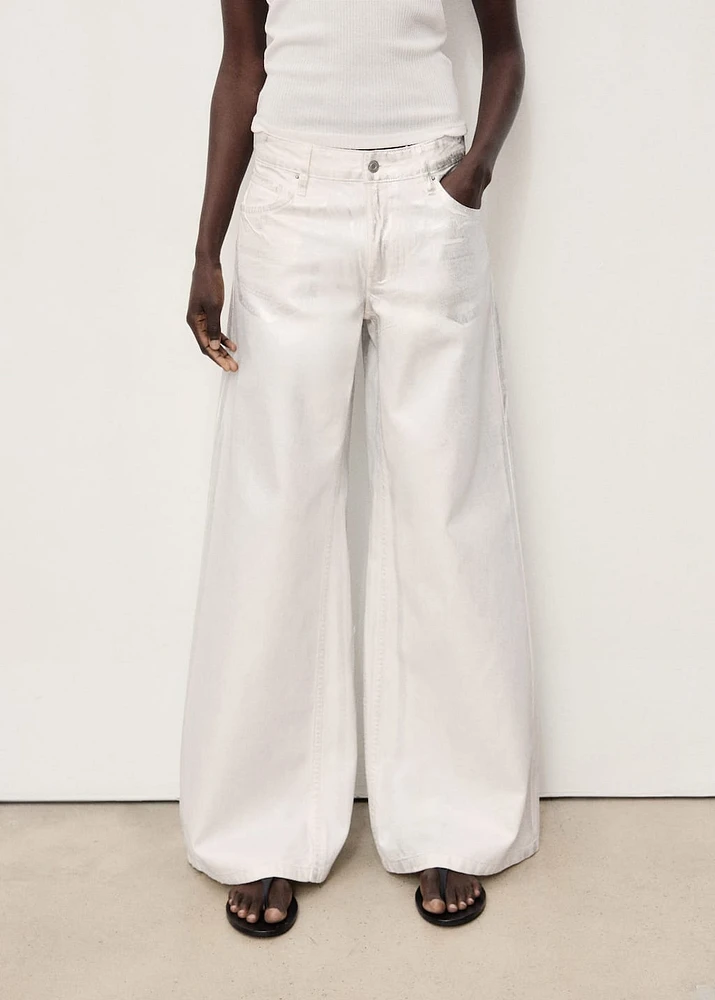 Metallic-finish wide leg jeans