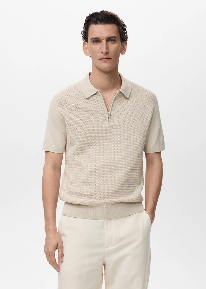 Openwork cotton knitte polo shirt