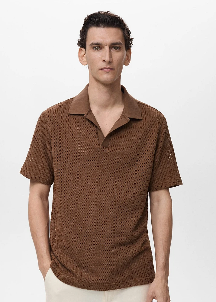 Openwork cotton knitte polo shirt