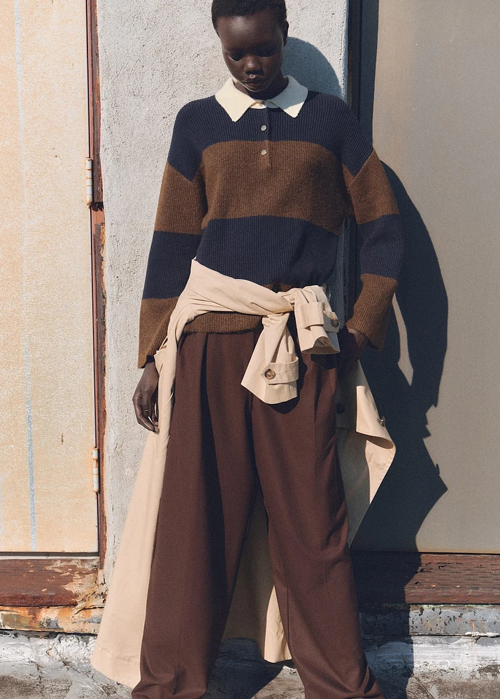 Striped polo-neck sweater