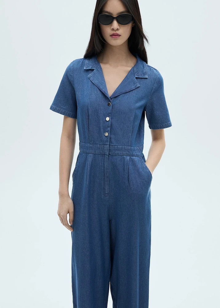 Short-sleeved denim jumpsuit