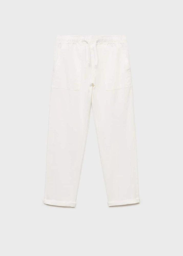 Linen-blend elastic waist pants