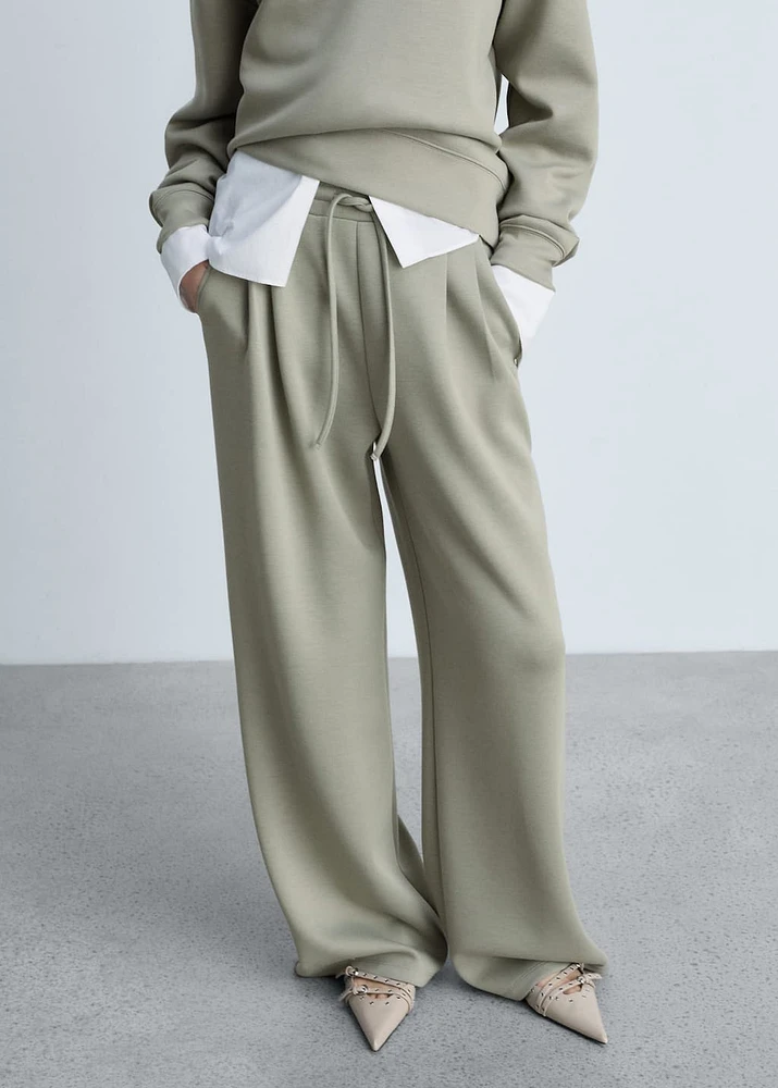 Wide leg pleated jogger pants