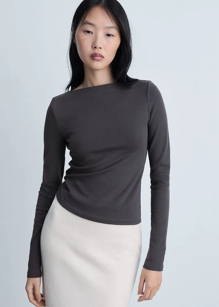 Cotton boat neck t-shirt