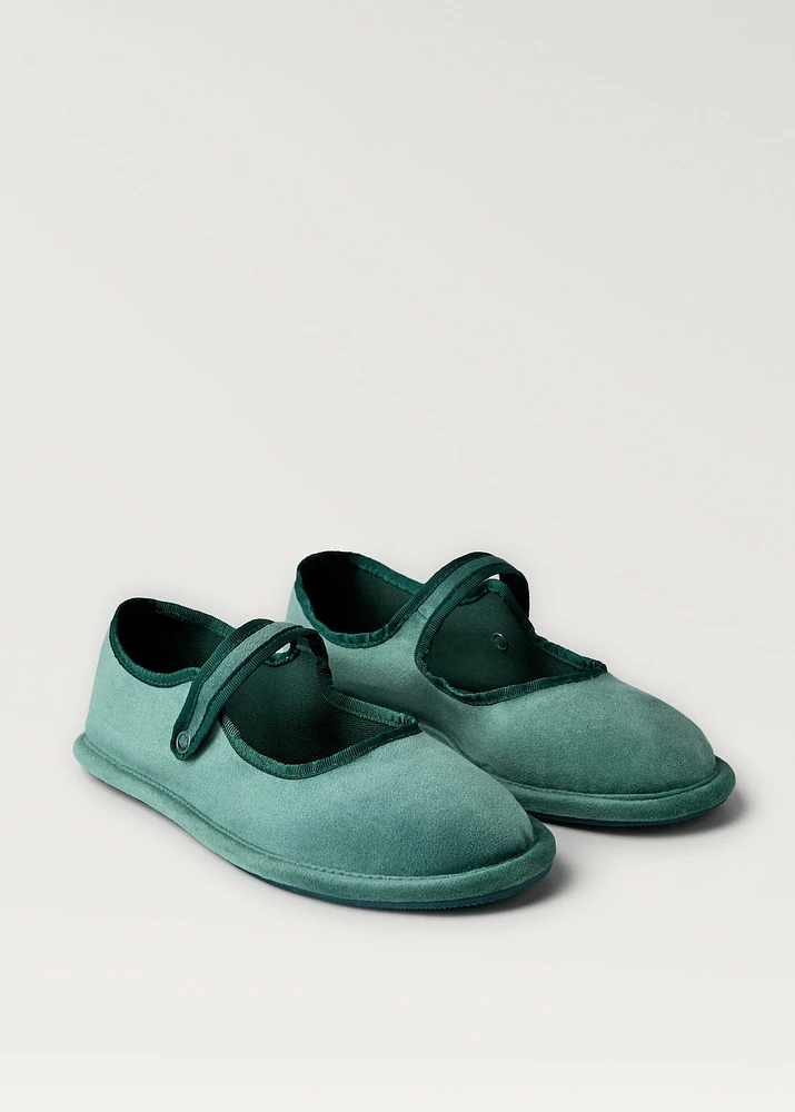 Velour ballet flats with buckle detail