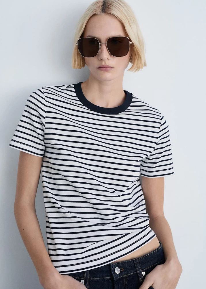 Striped short-sleeved cotton t-shirt