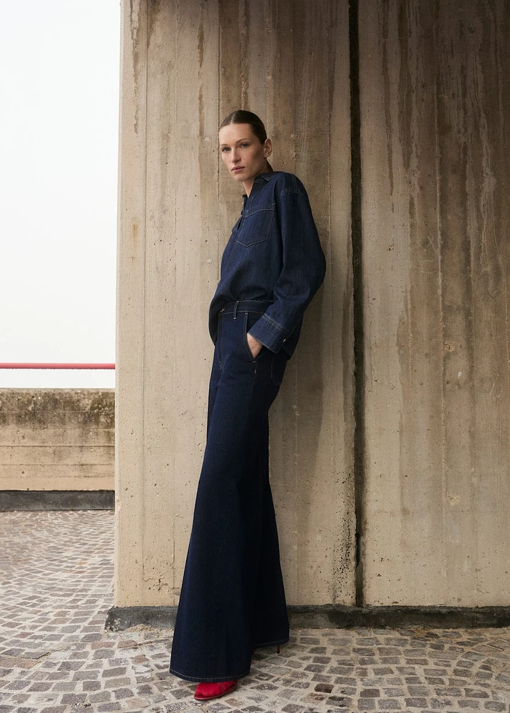 High-rise wide leg rinse-wash jeans