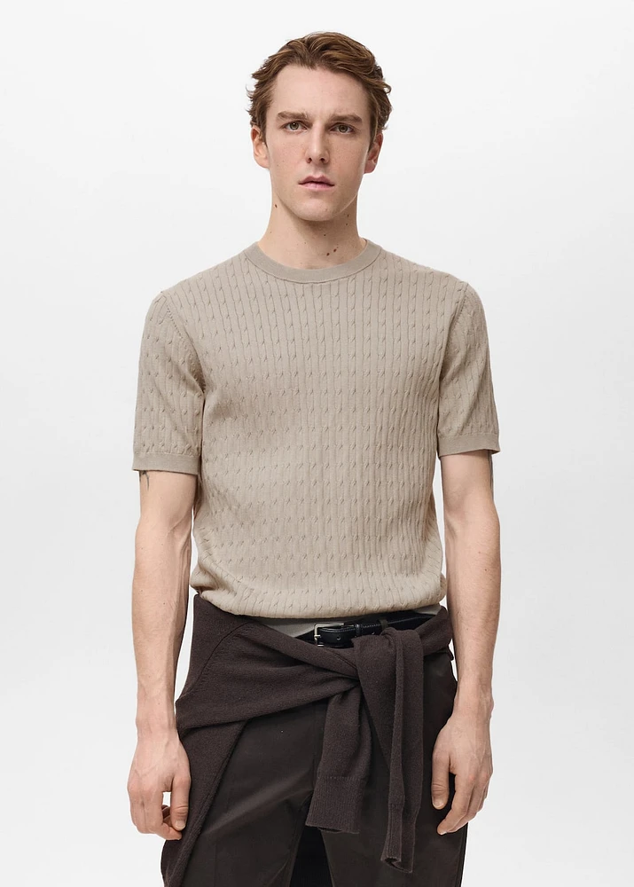 Braided fine-knit t-shirt
