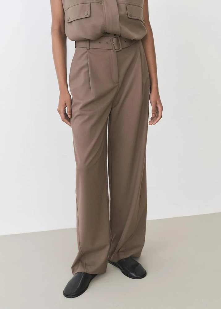Belt straight-fit pants