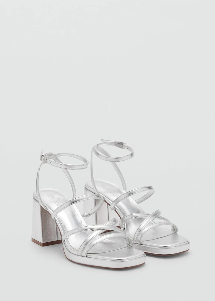 Metallic strappy heeled sandal