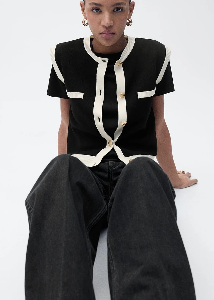 Knitted waistcoat with contrast piping