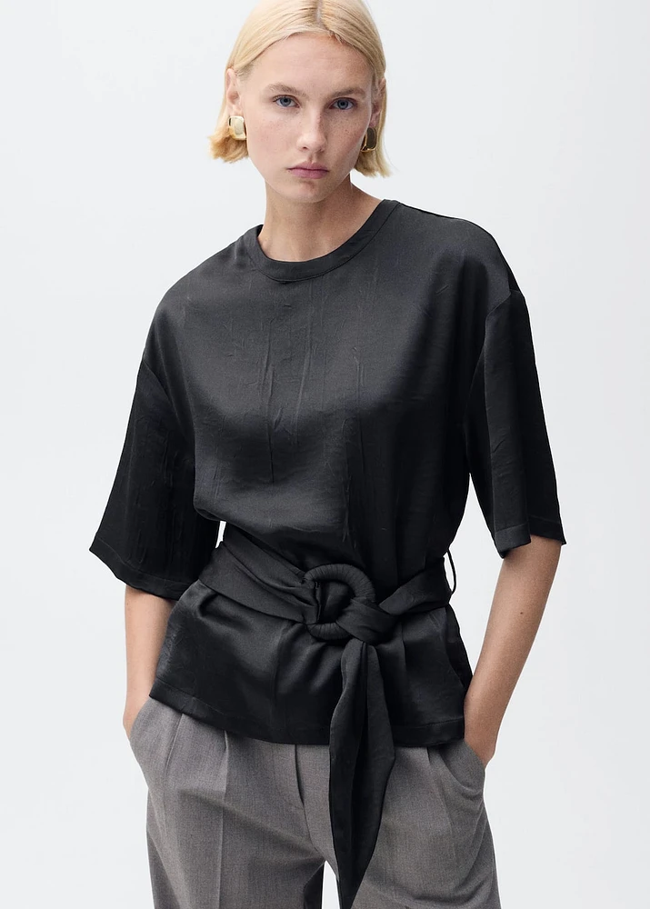 Satin blouse with belt