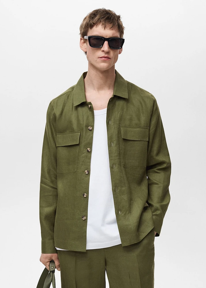 100% linen overshirt with pockets