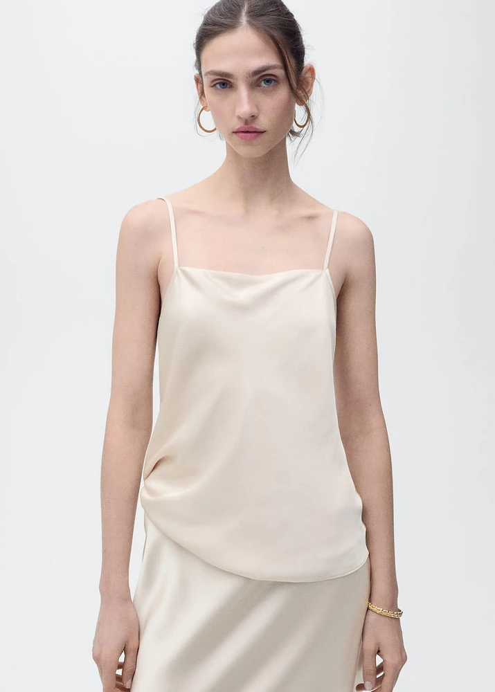 Satin top with draped neckline