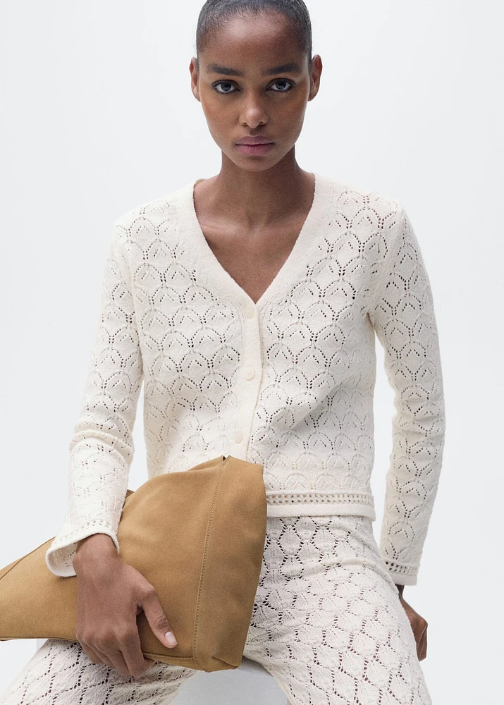 Openwork detail knit cardigan