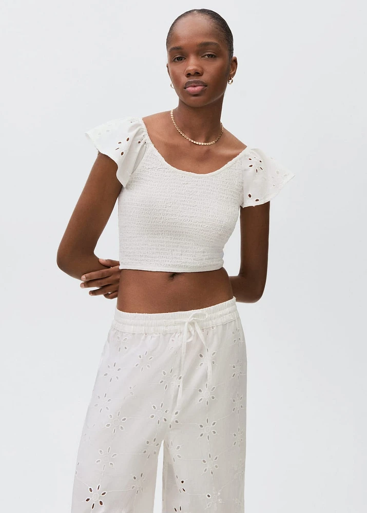 Embroidered straight-fit pants