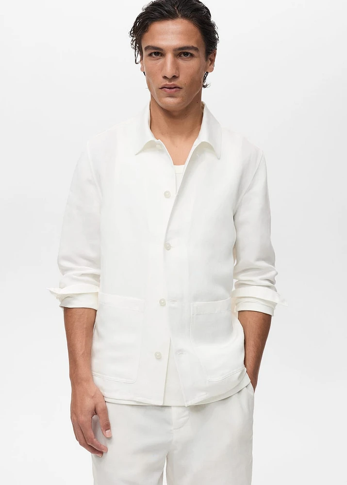 Linen-blend overshirt with pockets